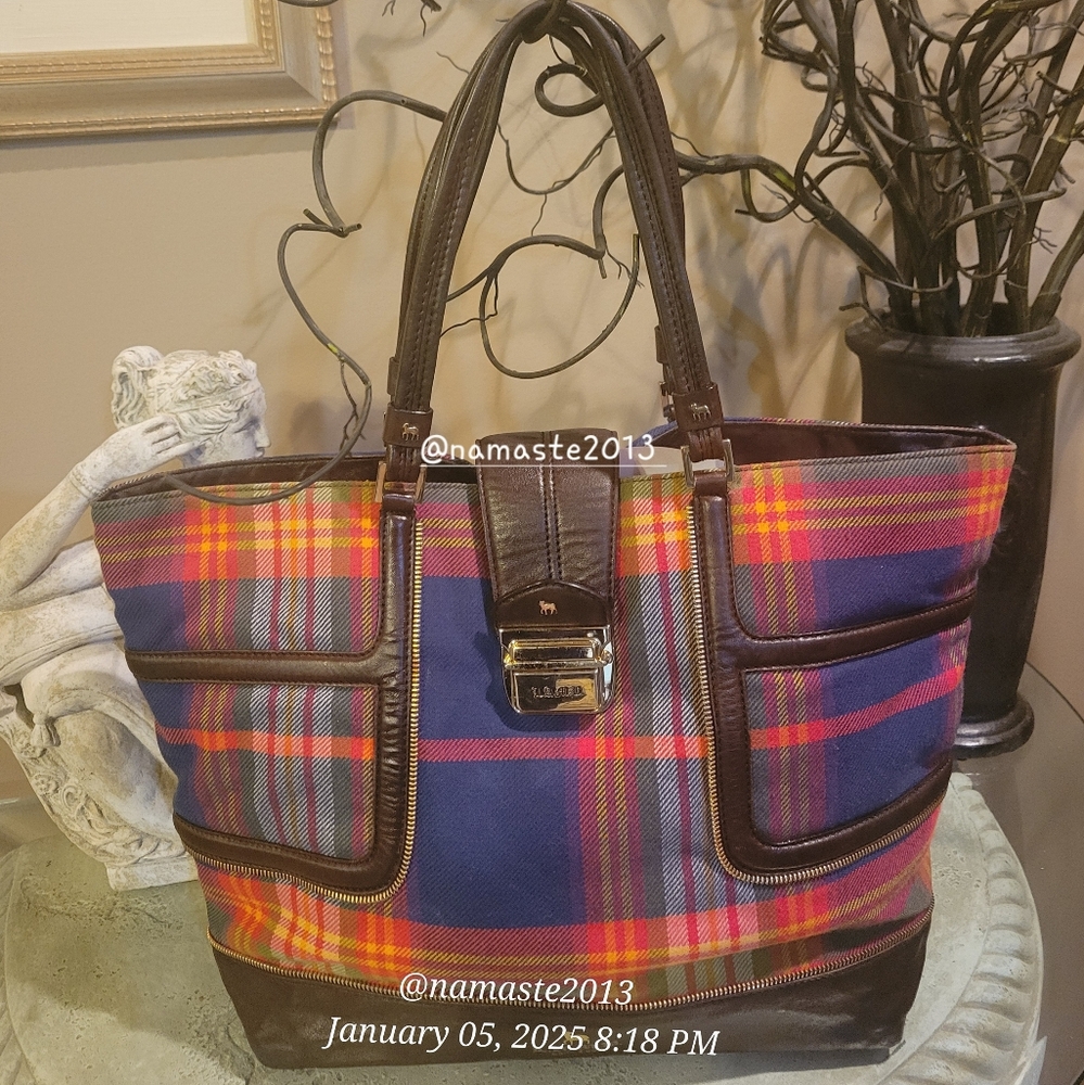 L.A.M.B. Gwen Stefani Plaid Leather  Satchel Shoulder Bag Designer Celebrity  75 - Picture 11 of 15